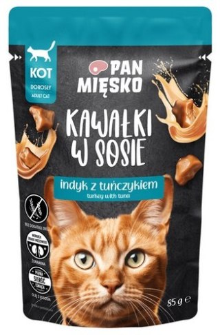 Pan Mięsko Pan Mięsko Karma mokra dla kota - indyk i tuńczyk kawałki w sosie saszetka 85g