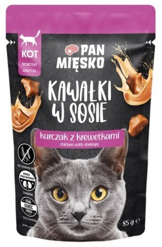 Pan Mięsko Pan Mięsko Karma mokra dla kota - kurczak i krewetki kawałki w sosie saszetka 85g