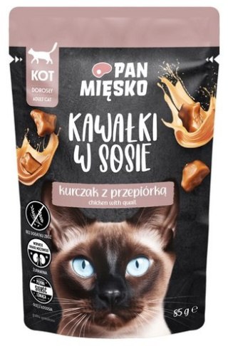 Pan Mięsko Pan Mięsko Karma mokra dla kota - kurczak i przepiórka kawałki w sosie saszetka 85g