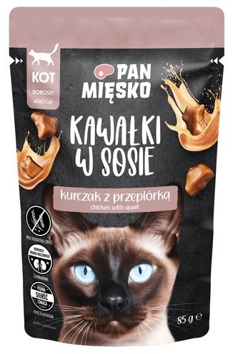 Pan Mięsko Pan Mięsko Karma mokra dla kota - kurczak i przepiórka kawałki w sosie saszetka 85g