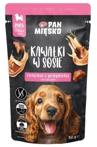 Pan Mięsko Pan Mięsko Karma mokra dla psa - Puppy cielęcina z przepiórką kawałki w sosie saszetka 150g