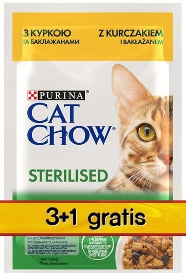 Purina Cat Chow Purina Cat Chow Sterilised Kurczak saszetki 3+1 GRATIS 4x85g