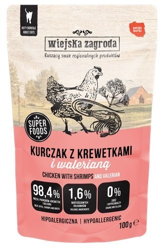 Wiejska Zagroda Wiejska Zagroda Kot Kurczak z krewetkami i walerianą saszetka 100g