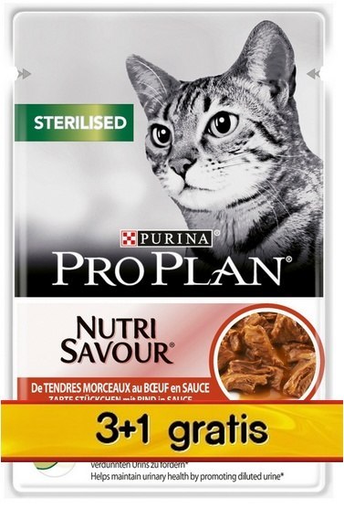 Purina Pro Plan Purina Pro Plan Cat Sterilised wołowina saszetka 4x85g 3+1 gratis