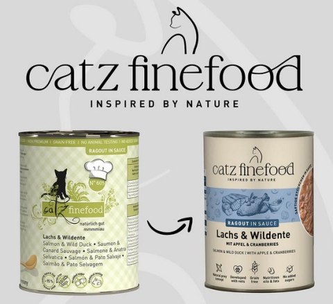 Catz Finefood Catz Finefood Ragout in Sauce Łosoś i Dzika Kaczka (N.605) puszka 380g